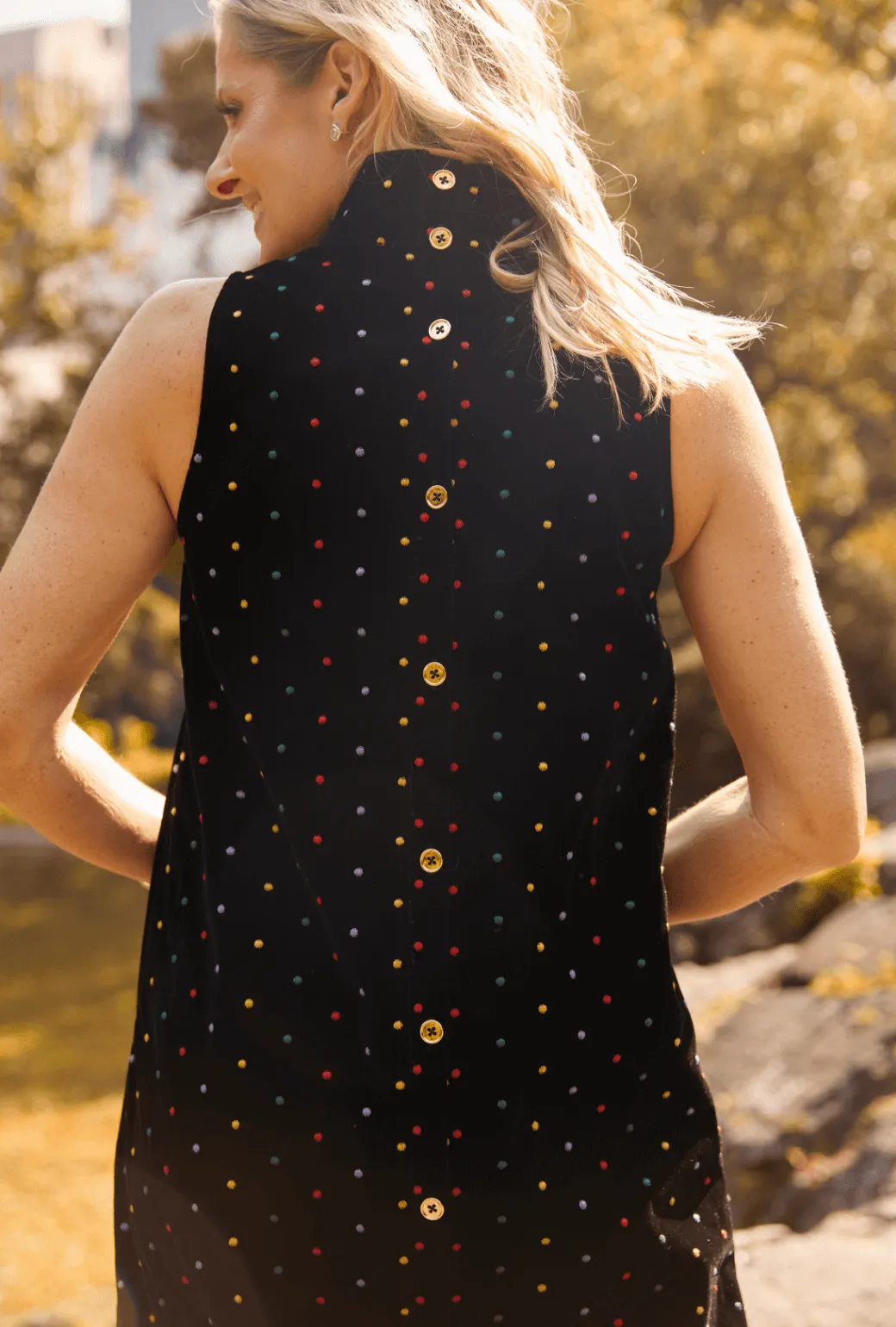 Maxi Mod Dress - Embroidered Dot Black Velvet soft elegance