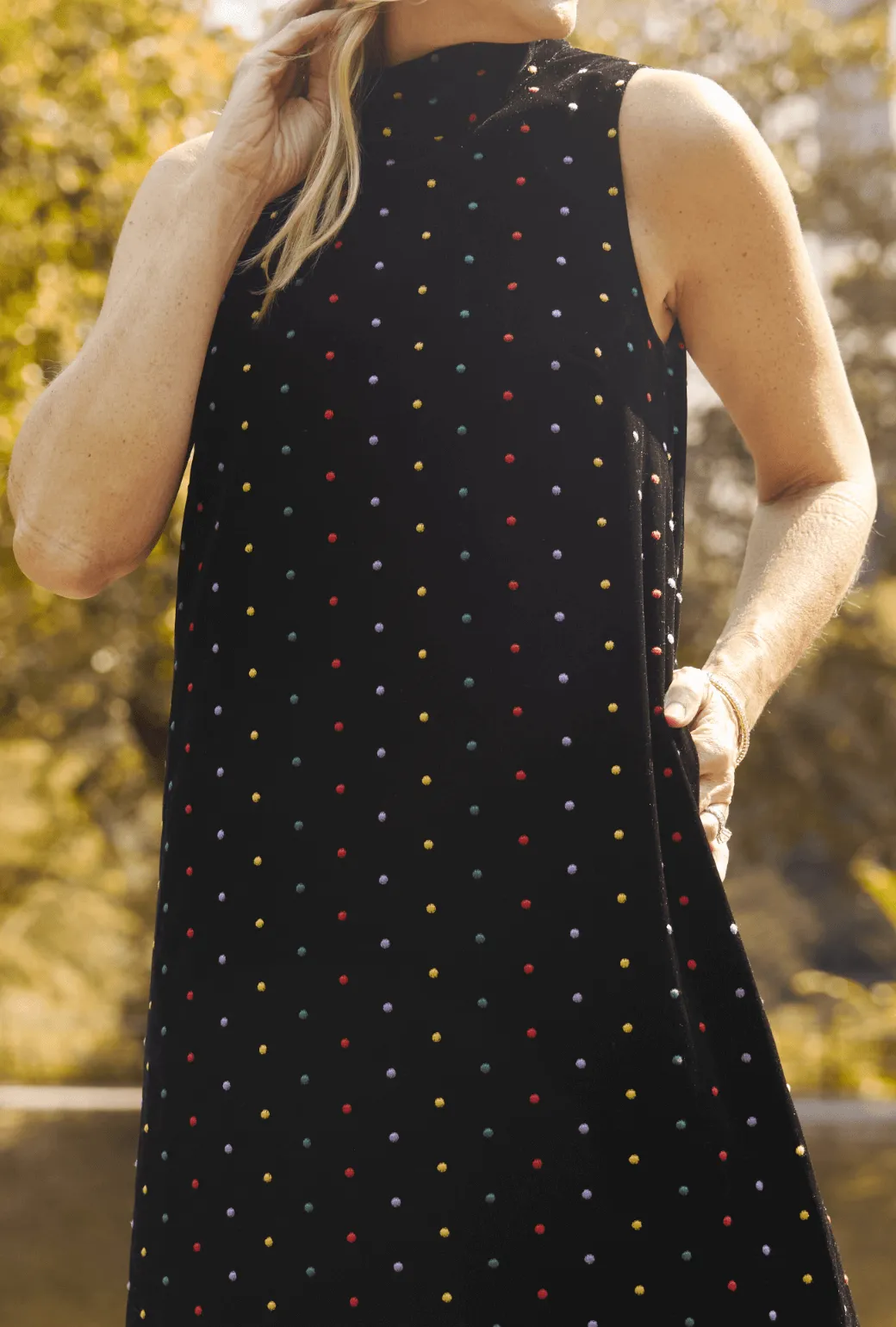 Maxi Mod Dress - Embroidered Dot Black Velvet Glam Touch