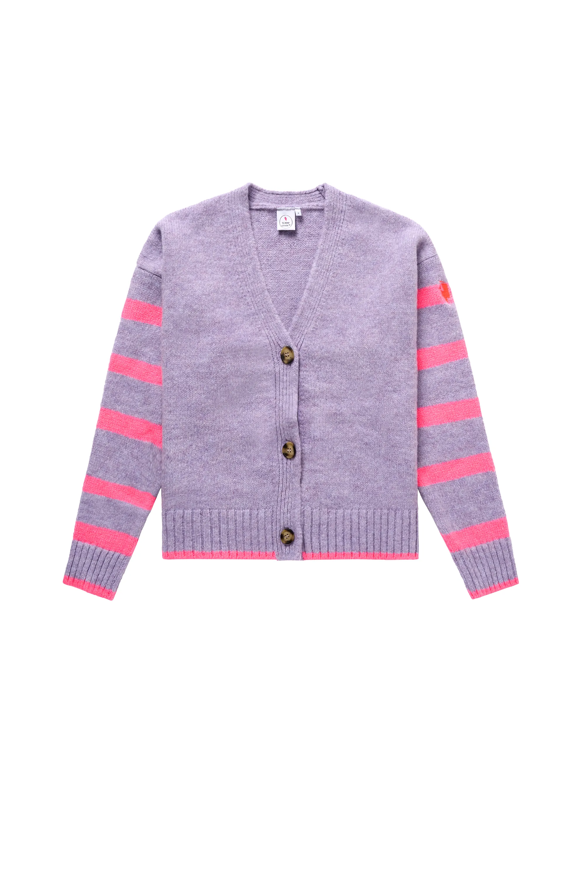 Lilac and Neon Pink Stripe Cardigan Travel Warmth Anti Snag Fabric