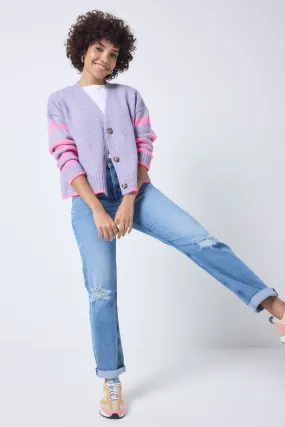 Lilac and Neon Pink Stripe Cardigan Fall Fashion