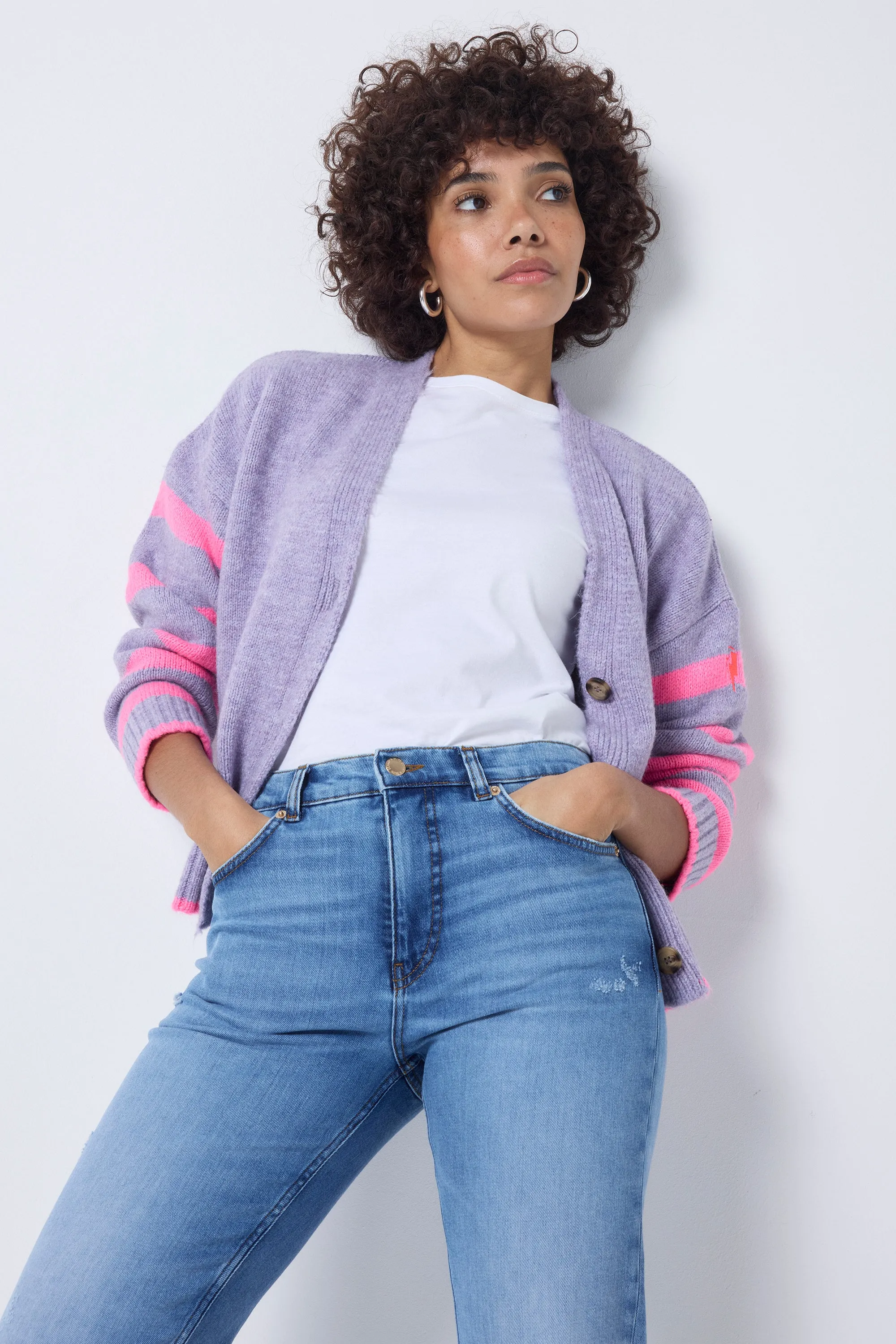 Lilac and Neon Pink Stripe Cardigan Warm Vibe