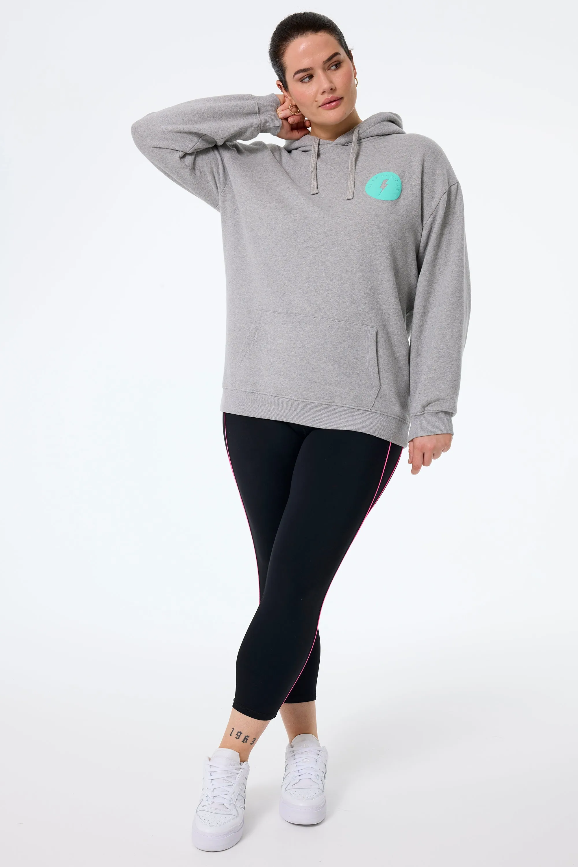 Grey Marl with Turquoise Smiley Face Longline Hoodie Rat like