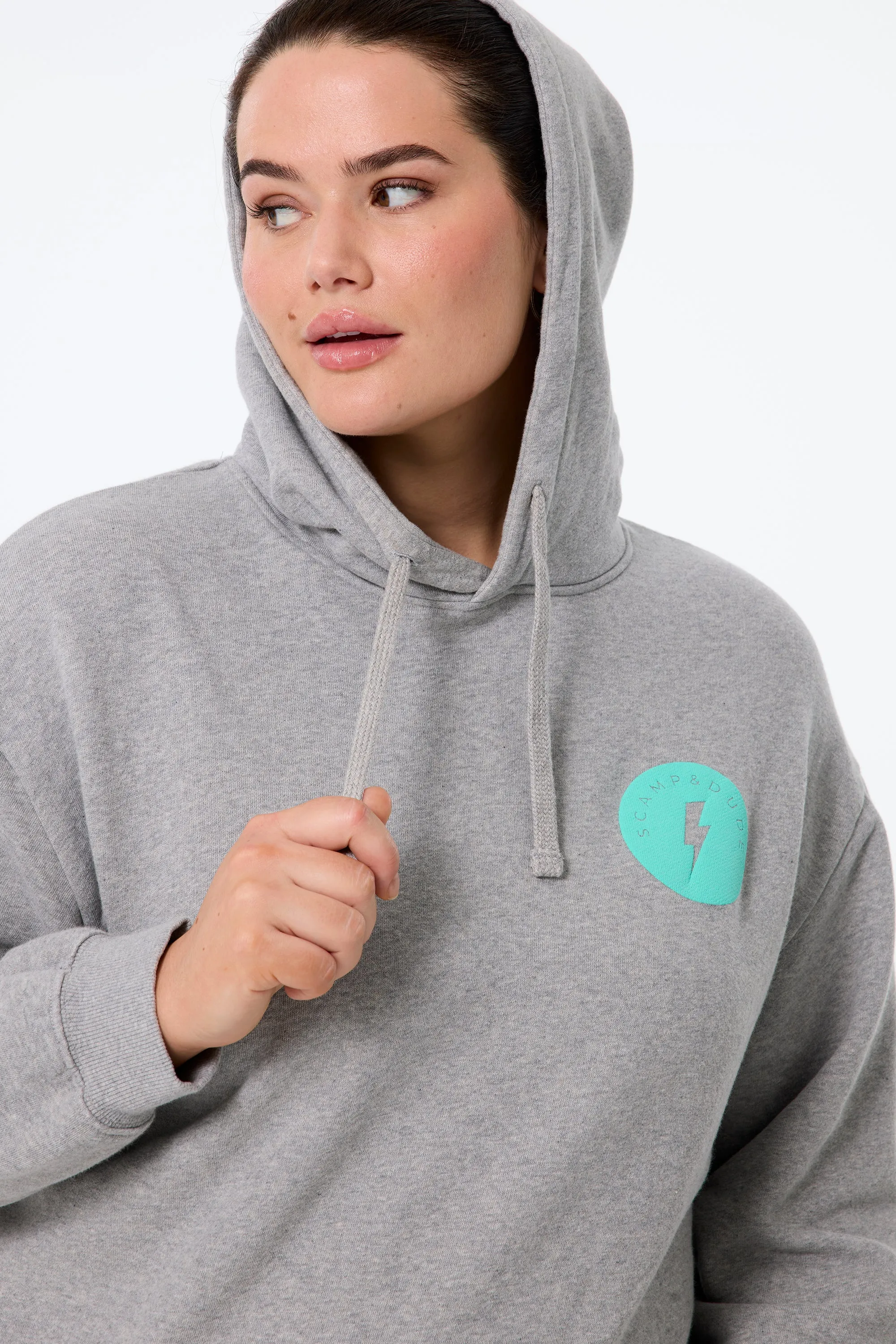 Grey Marl with Turquoise Smiley Face Longline Hoodie Glamorous touch Seamless Sleeves