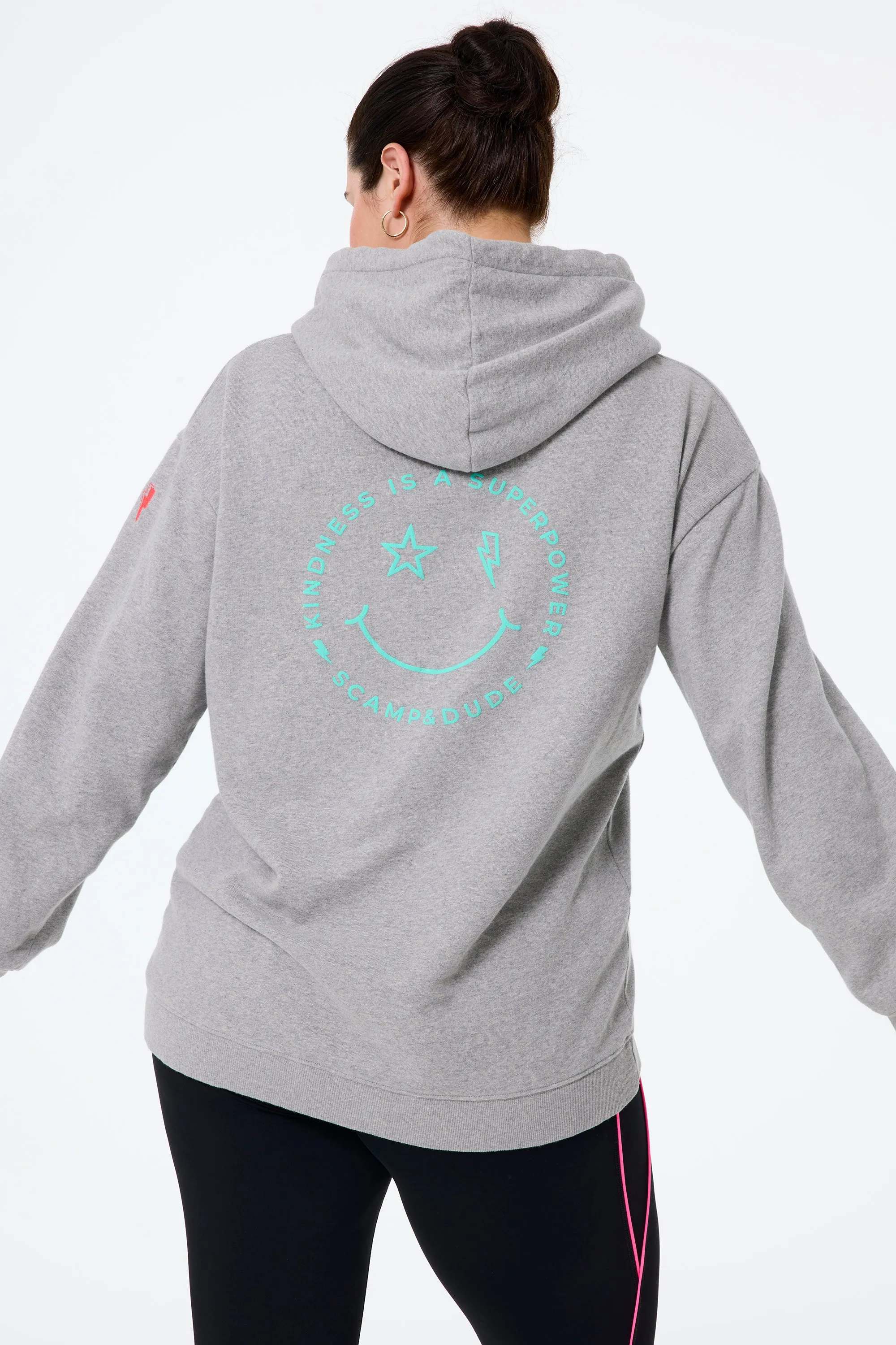 Urban Explorer All Season Wear Grey Marl with Turquoise Smiley Face Longline Hoodie
