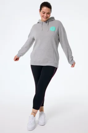Grey Marl with Turquoise Smiley Face Longline Hoodie restaurant dining
