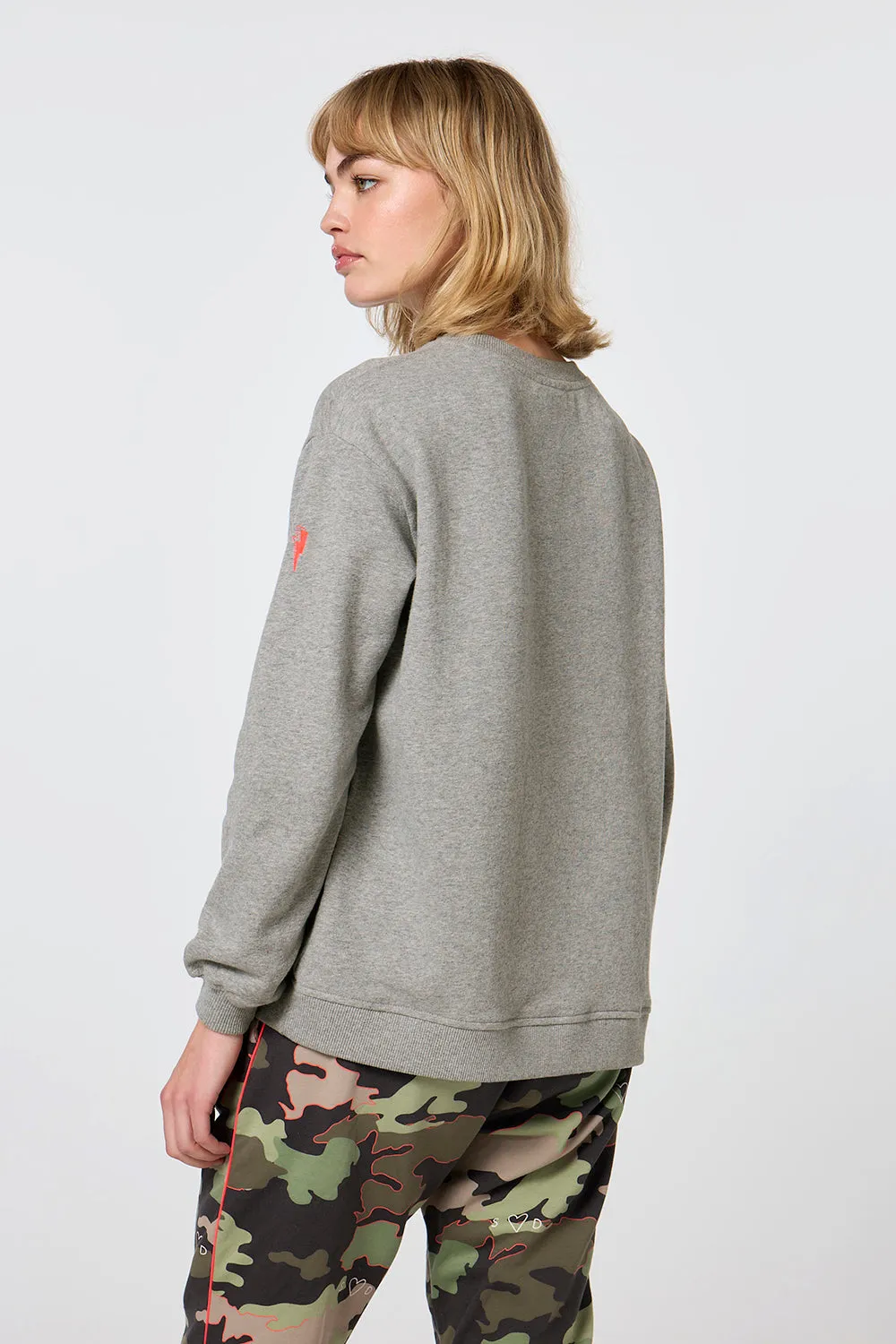Grey Marl Smiley Face Oversized Sweatshirt Dark Shade