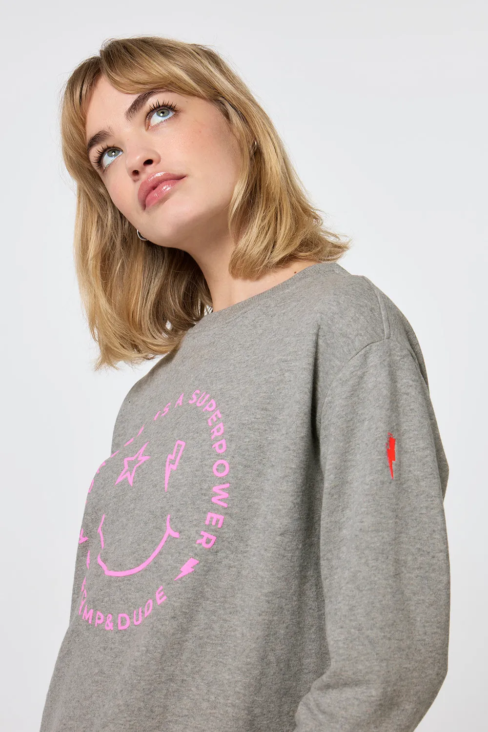 Grey Marl Smiley Face Oversized Sweatshirt Everyday Look