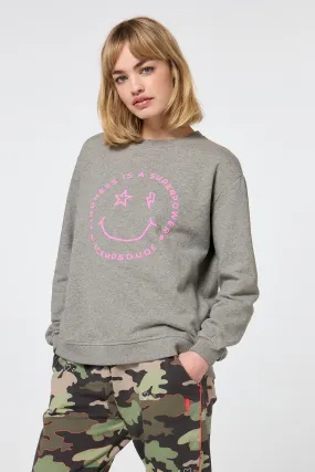 Sporty Jacket Grey Marl Smiley Face Oversized Sweatshirt