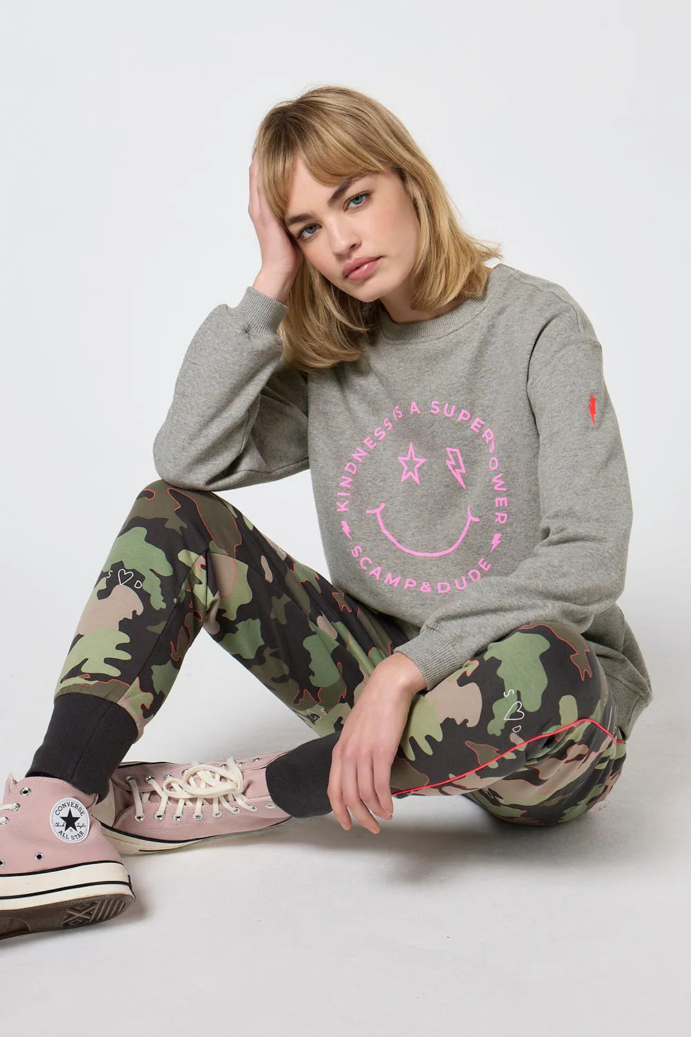 product inventory Stylish Wear Grey Marl Smiley Face Oversized Sweatshirt