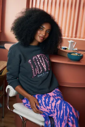 Dark Grey Love Cheetah Oversized Sweatshirt Popular earthy colors