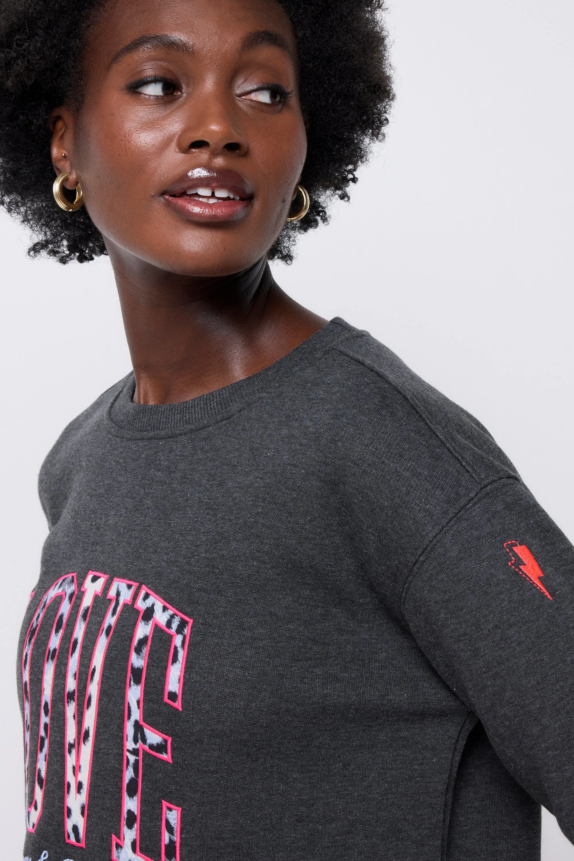 Dark Grey Love Cheetah Oversized Sweatshirt Layer Minimal product bundle
