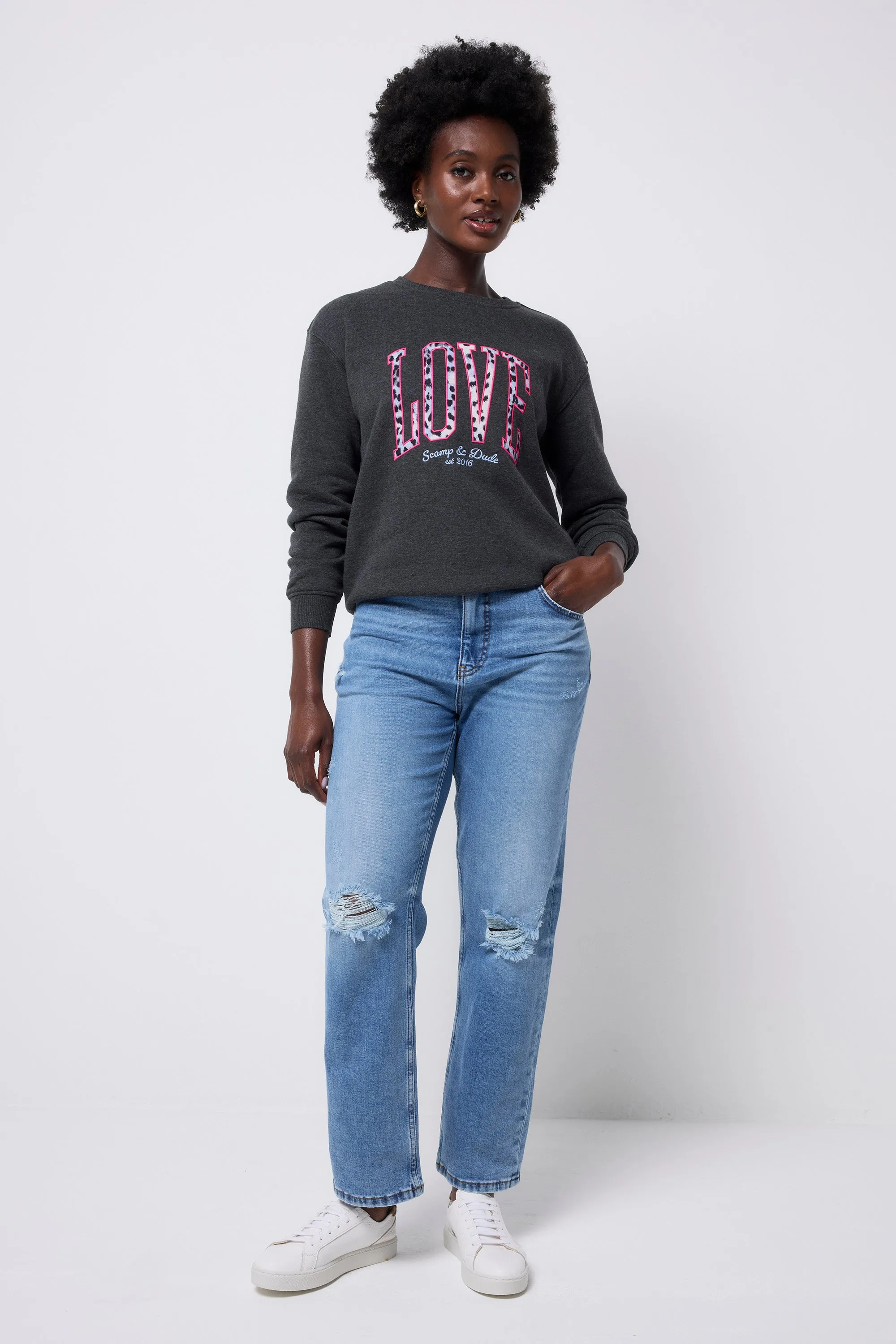 Dark Grey Love Cheetah Oversized Sweatshirt Best-selling Urban Edge
