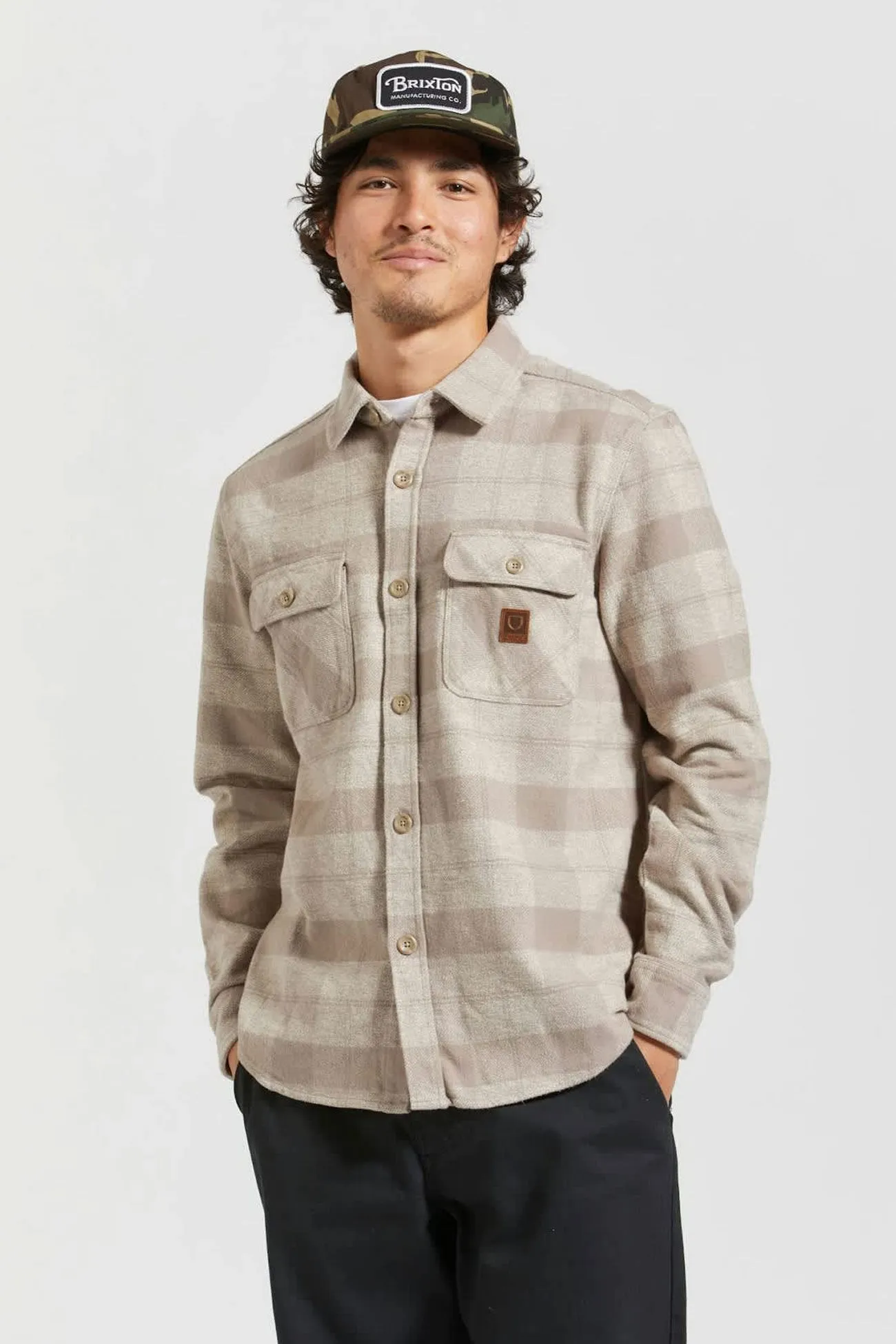 Bowery Heavy Weight Long Sleeve Flannel Off White Cinder Grey CrewNeck Timeless Cut