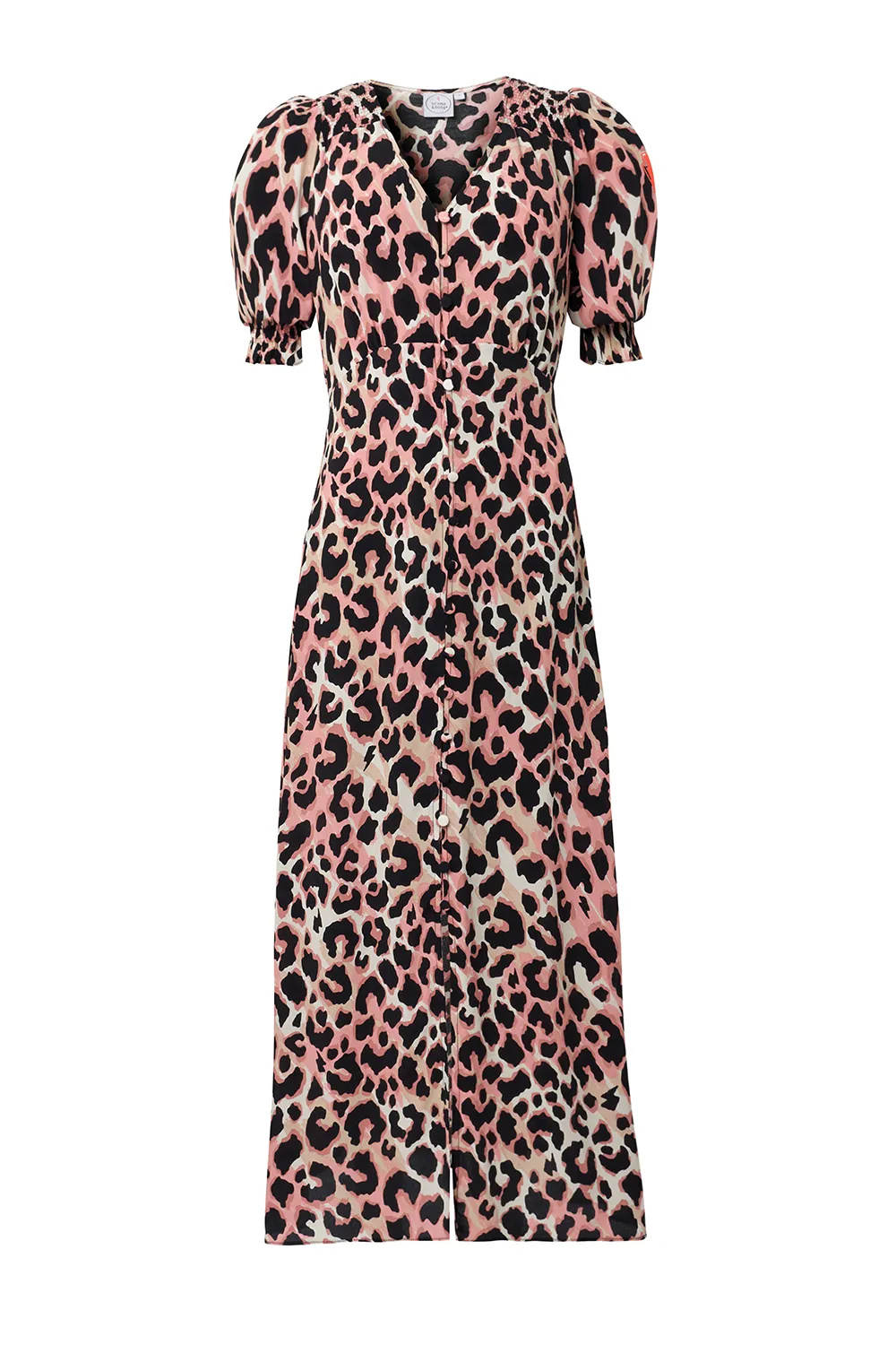 Mixed Neutral with Black Shadow Leopard Flute Sleeve Midi Tea Dress Sleek Movement Flowy Layers