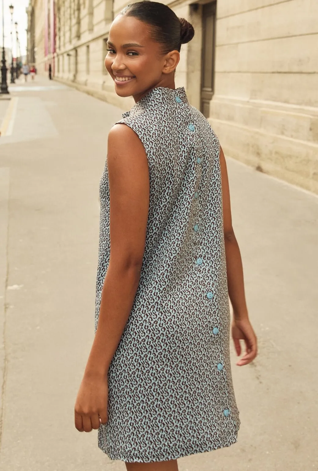 Mod Dress - Blue & Brown Cheetah Knit Flowy-Shape