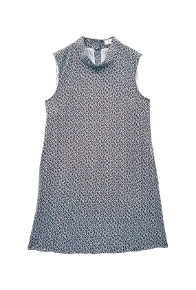 Side-Zip Vintage-Inspired Mod Dress - Blue & Brown Cheetah Knit