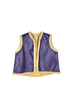 Cropped Vest- Purple Patent and Shearling Adjustable Cuff Noise Free Fabric