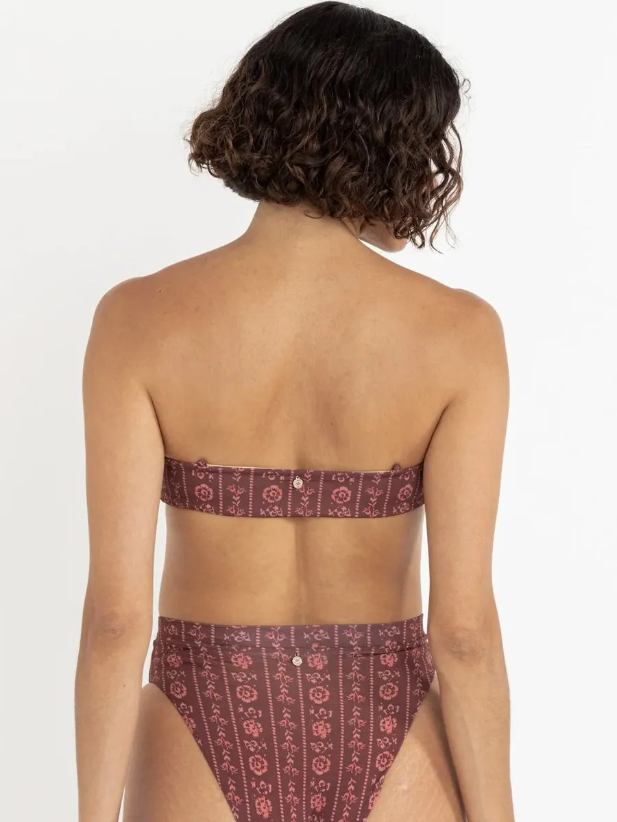 VINTAGE FLORAL BANDEAU BIKINI TOP Wear Resistant Edge StretchFabric