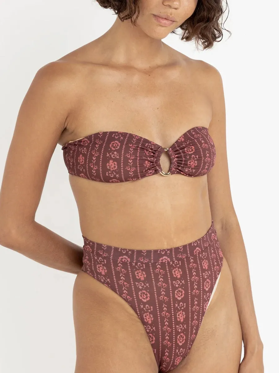 Tencel Blend Fabric Breathable Mesh Back VINTAGE FLORAL BANDEAU BIKINI TOP