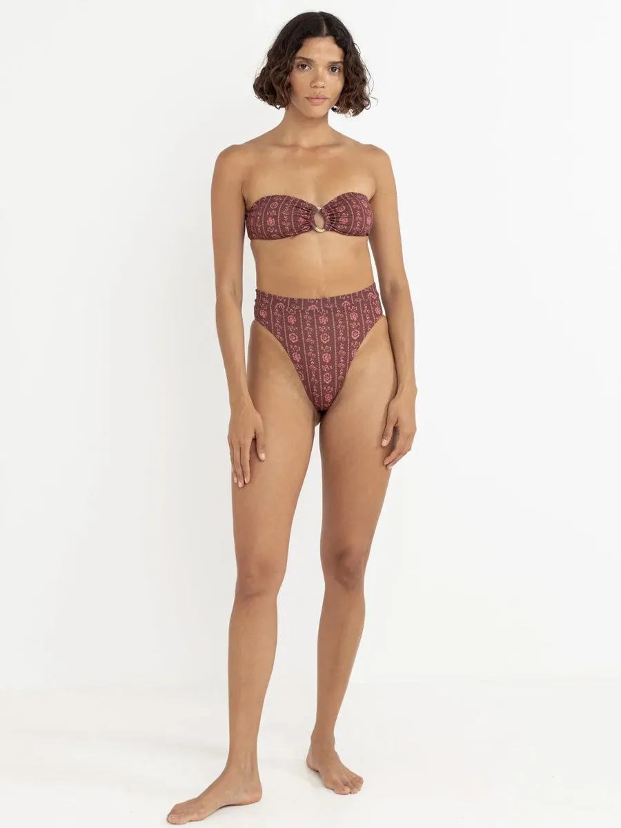 VINTAGE FLORAL BANDEAU BIKINI TOP Quick Access Pockets Summer Blouse