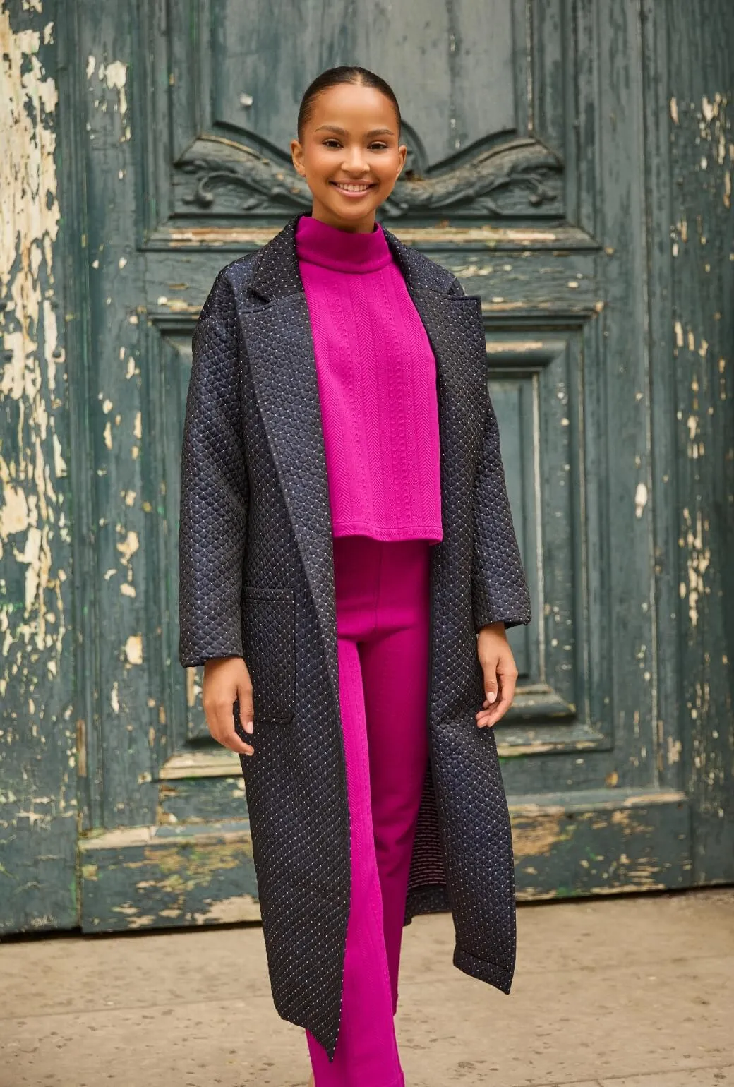 High Visibility Trim All Ground Open Car Coat - Navy Quilted