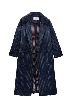 Double Stitched Seams Long Sleeve Open Car Coat - Navy Quilted