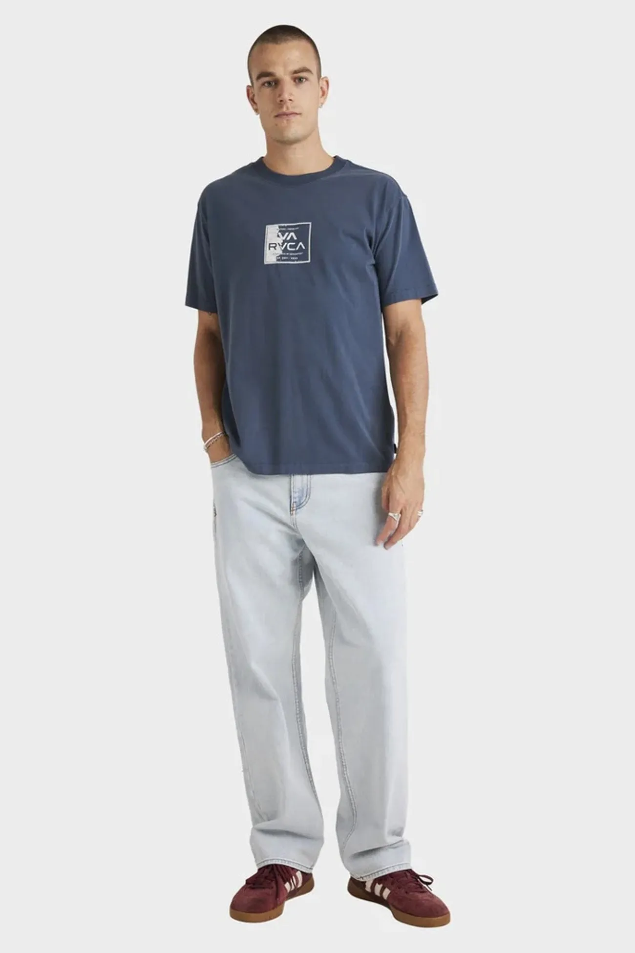 VA Torn Short Sleeve Tee Petrol Blue ConvertibleCollar MinimalistCut