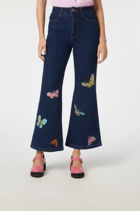Moth Embroidered Jean Anti Slip Waistband Day Adventure