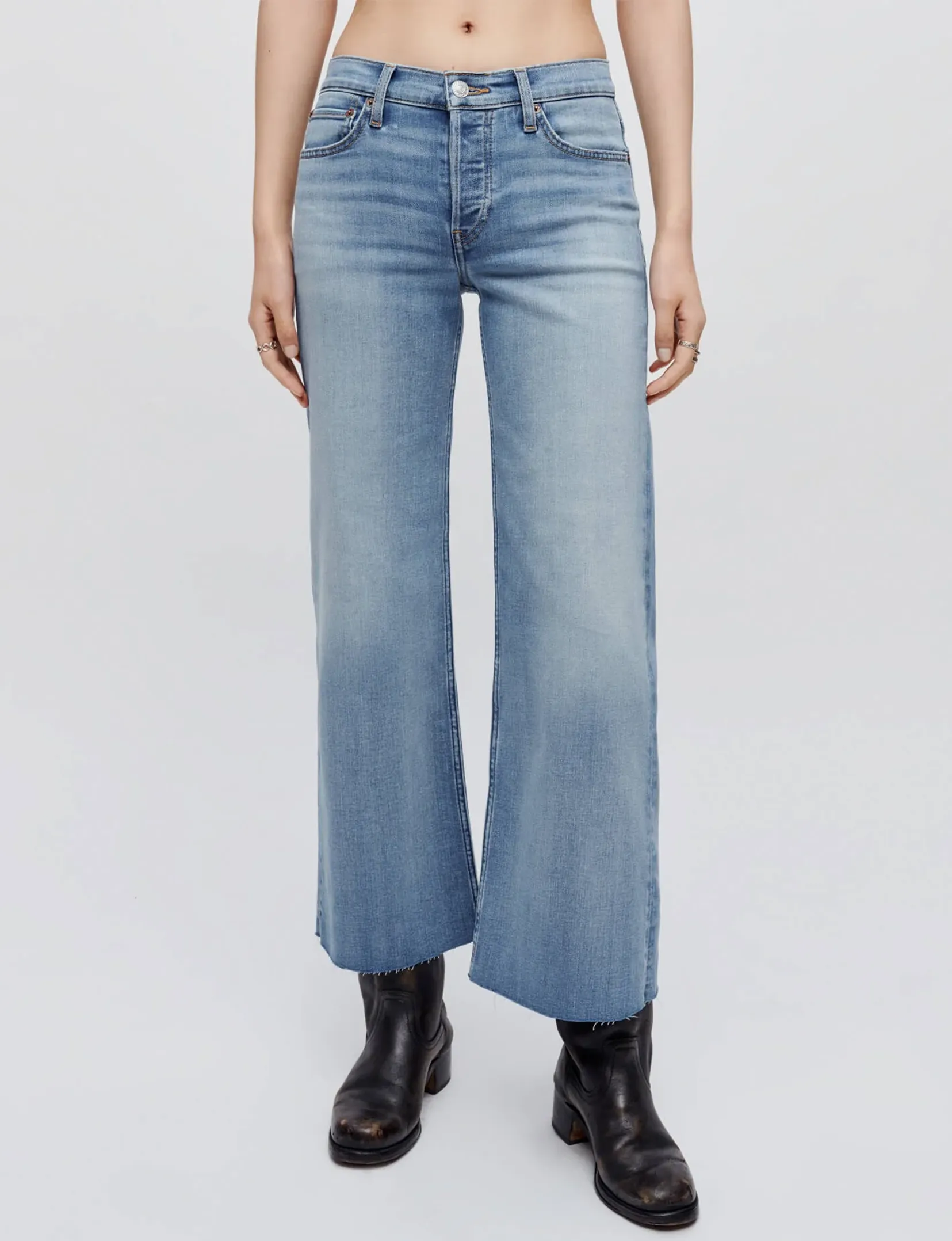 Formal Adult Fashion Universal Basic Mid Rise Wide Leg Crop, Marea