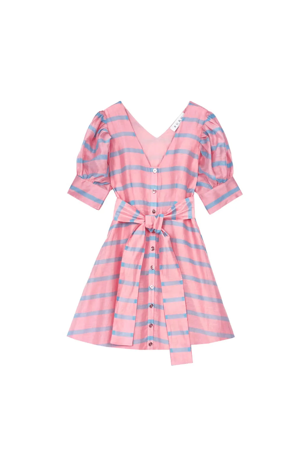 Trendy midi dress Deep V Puff Sleeve Day Gown - Mini - Blue Stripe