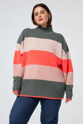 Multi Colour Oversized Turtleneck Jumper Stretch Waistband Design