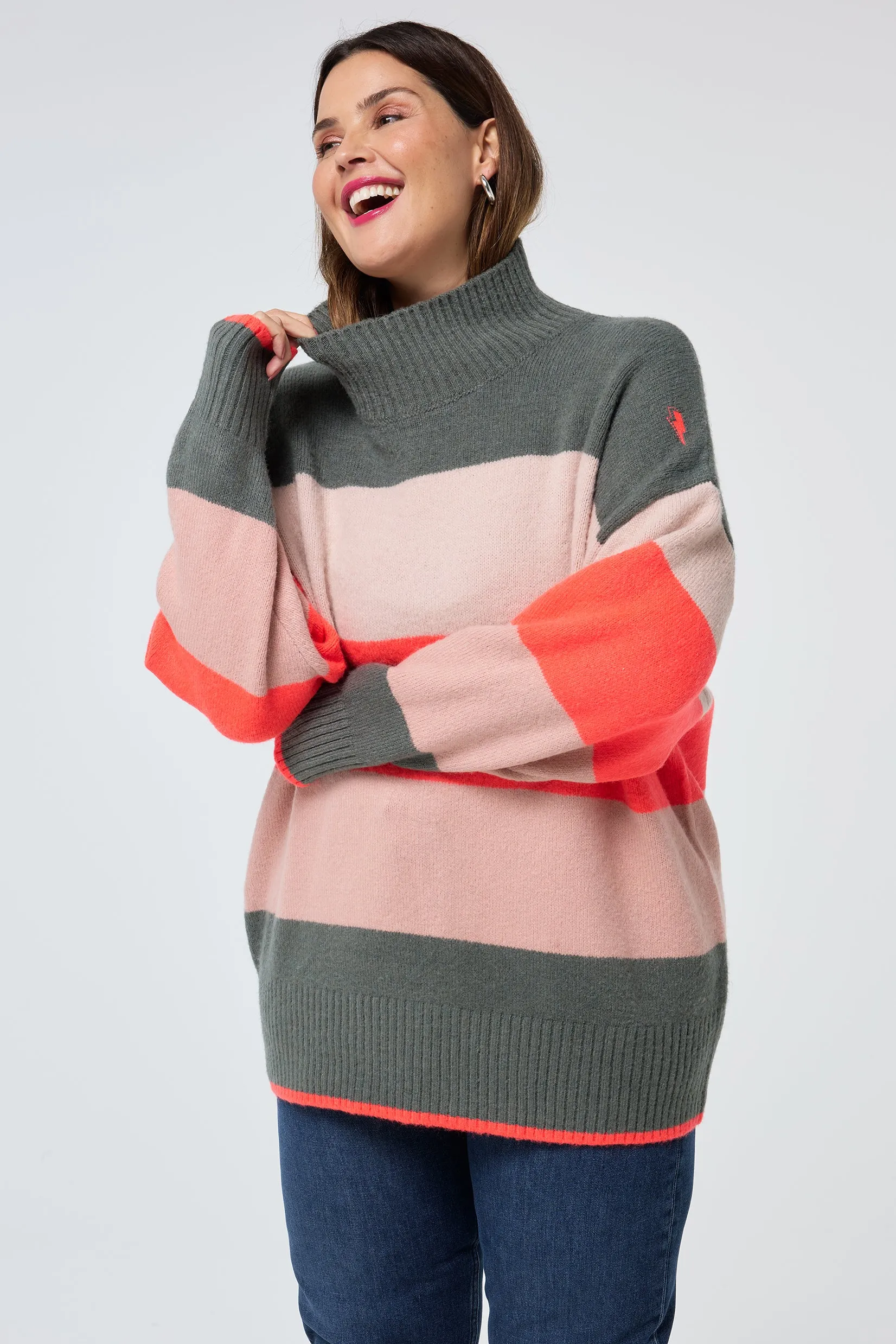 No Season Multi Colour Oversized Turtleneck Jumper