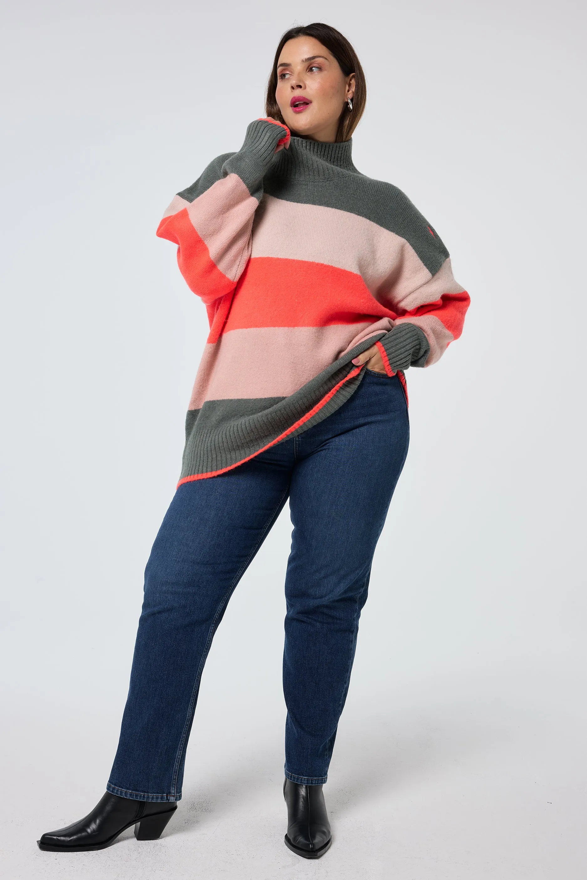 Bamboo Fiber Blend Soft Finish Multi Colour Oversized Turtleneck Jumper