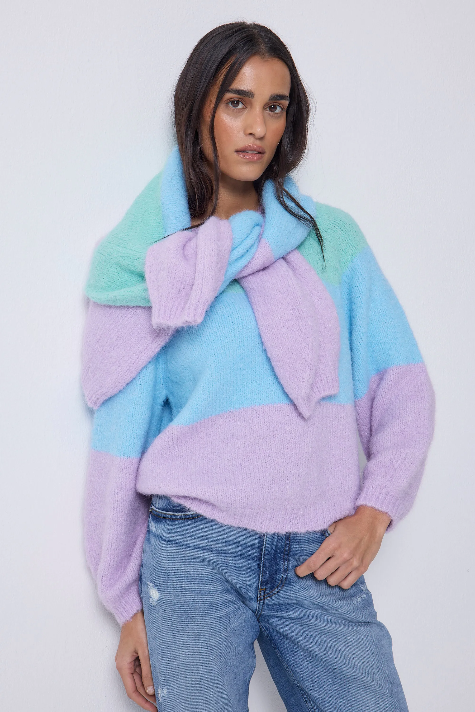 Versatile Trend Multicolour Pastel Fluffy Knit Jumper