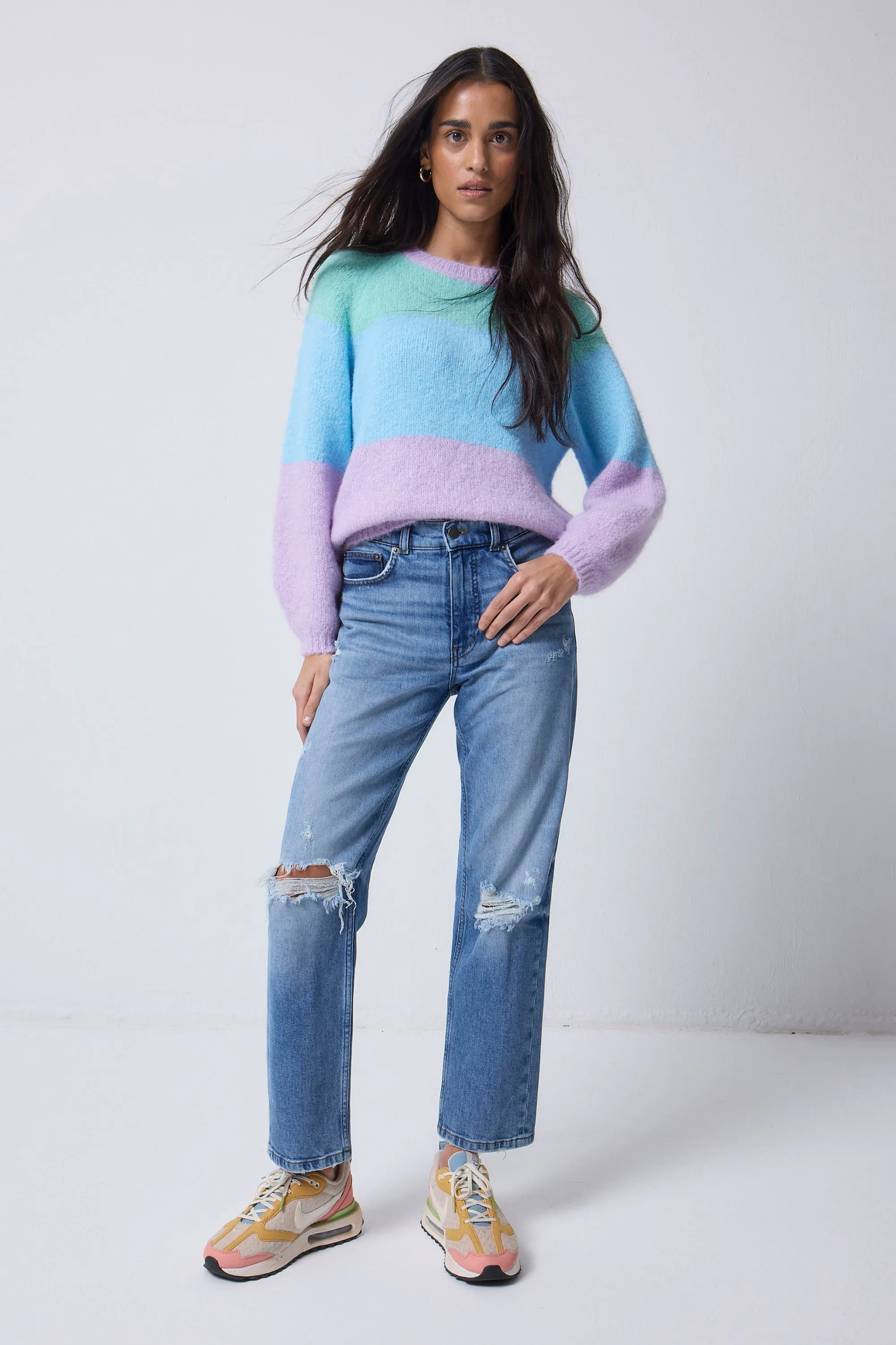 GarmentDyed Finish Sweater Knit Multicolour Pastel Fluffy Knit Jumper