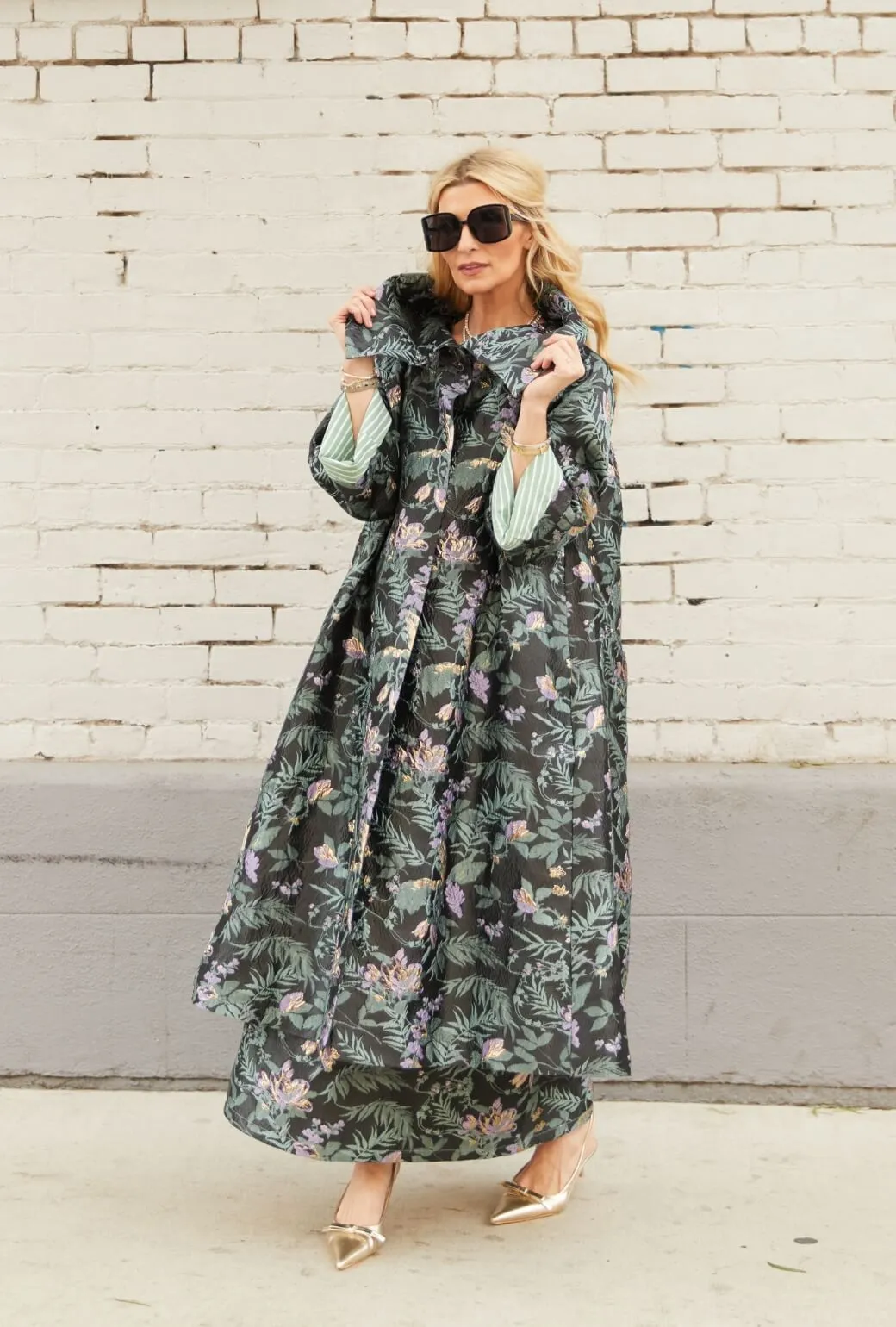 Luxury Appeal Articulated Ergonomic Fit The Grace Coat - Sage & Lilac Brocade