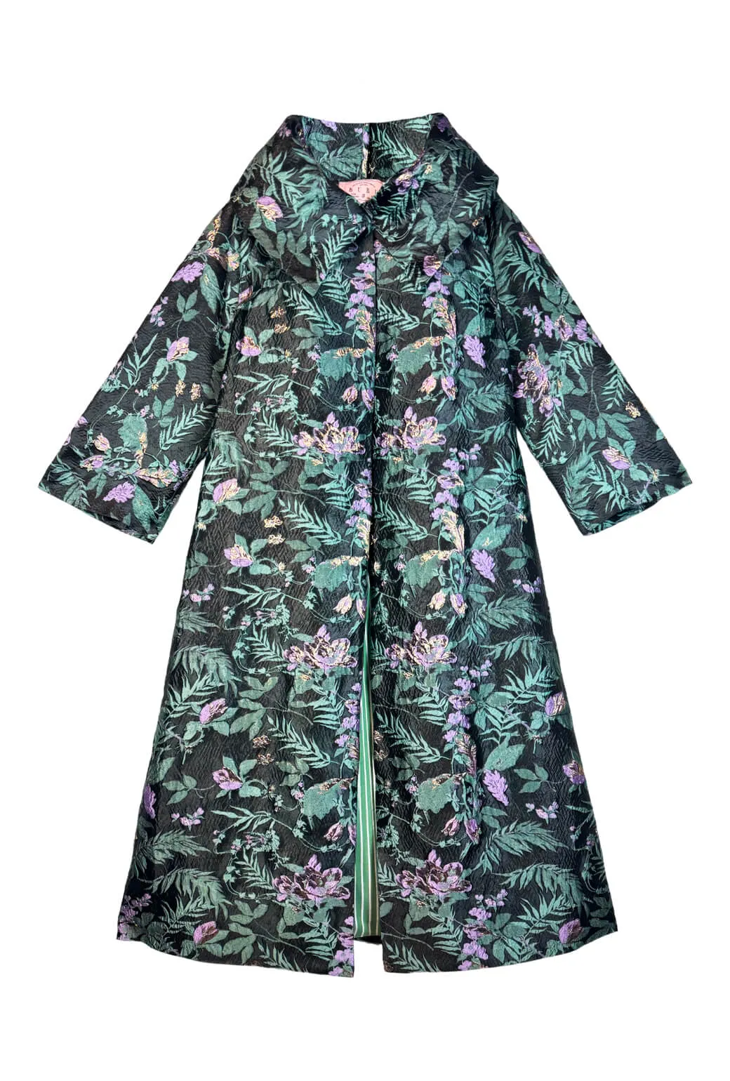 The Grace Coat - Sage & Lilac Brocade Four Way Stretch Material