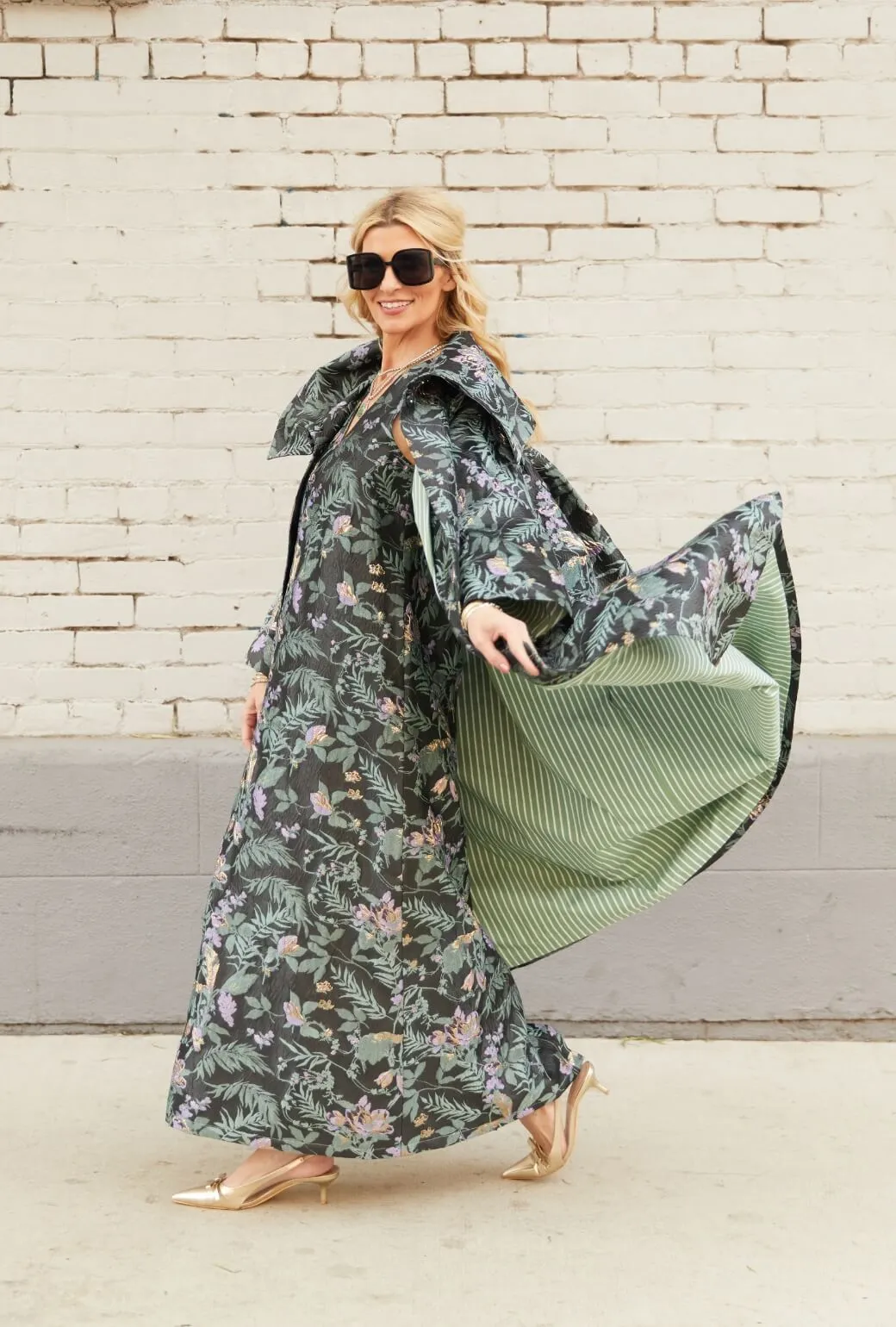 Thermal Insulation The Grace Coat - Sage & Lilac Brocade