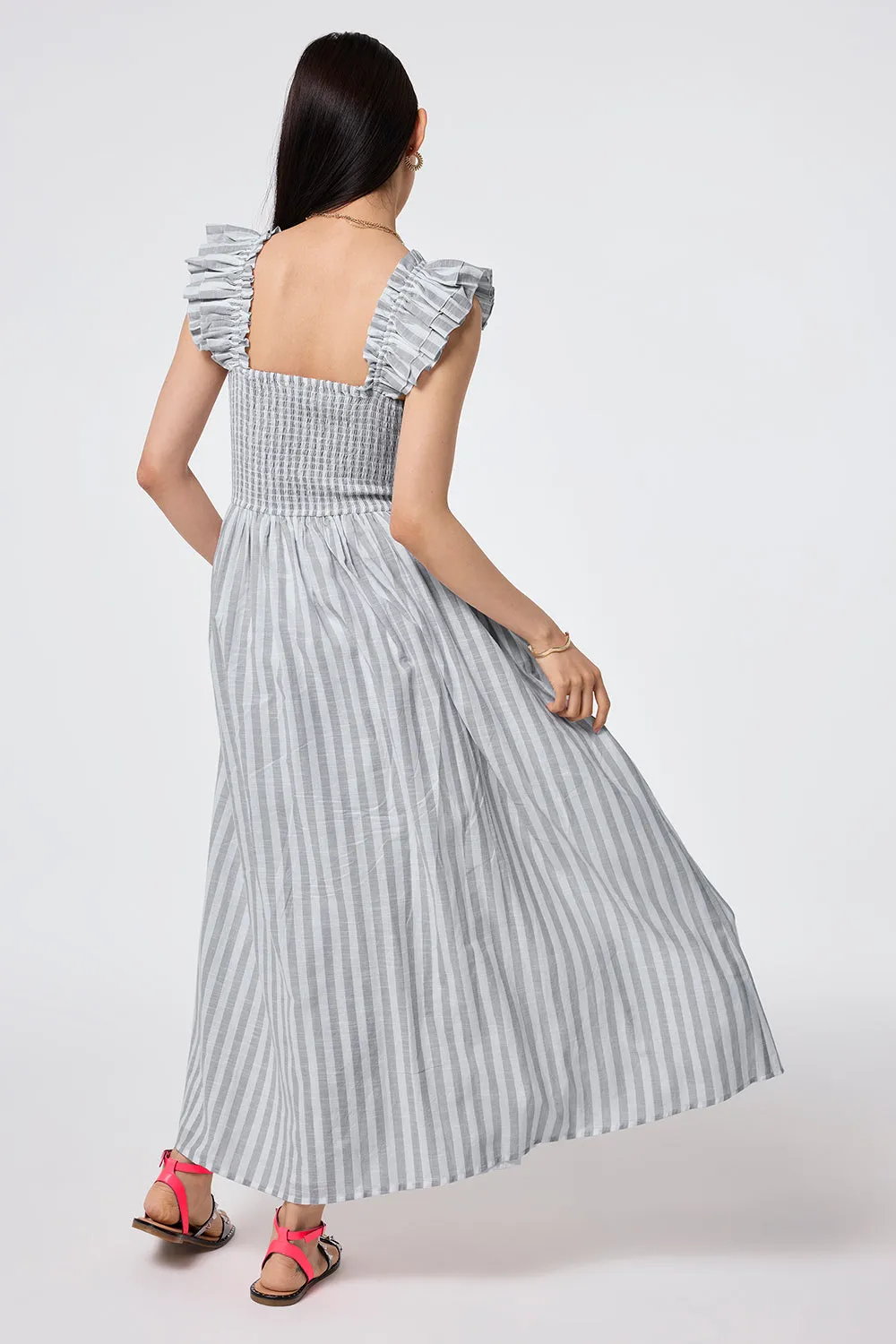 Grey with White Stripe Maxi Sundress Bold Patterns Calm Touch
