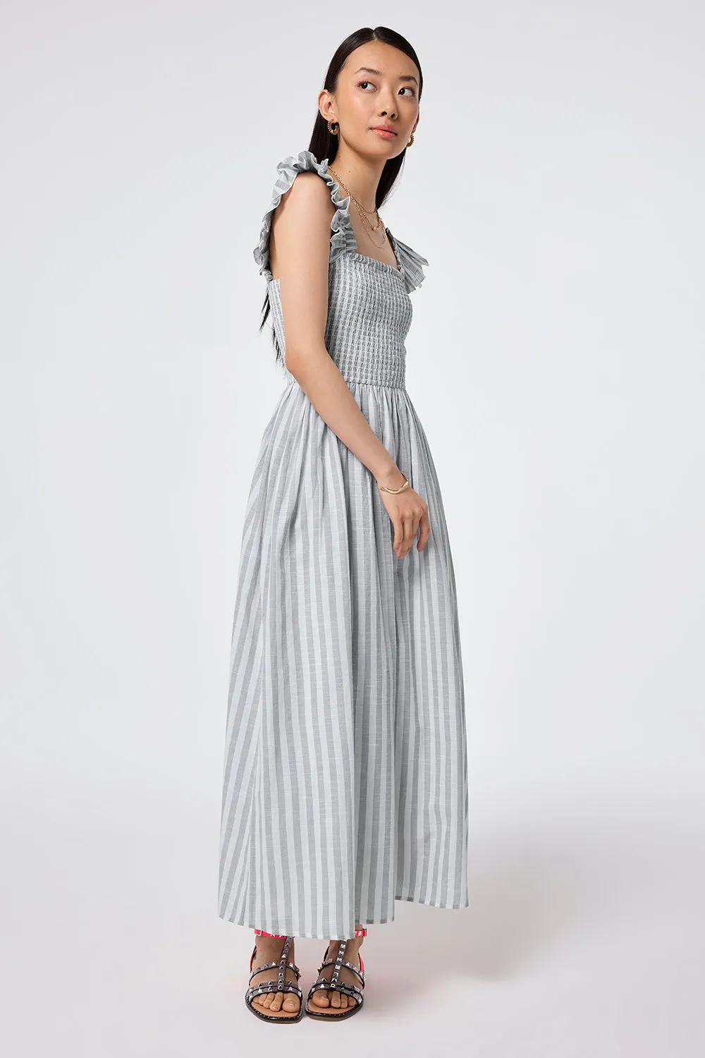 Walkable Flow Smart Edge Grey with White Stripe Maxi Sundress