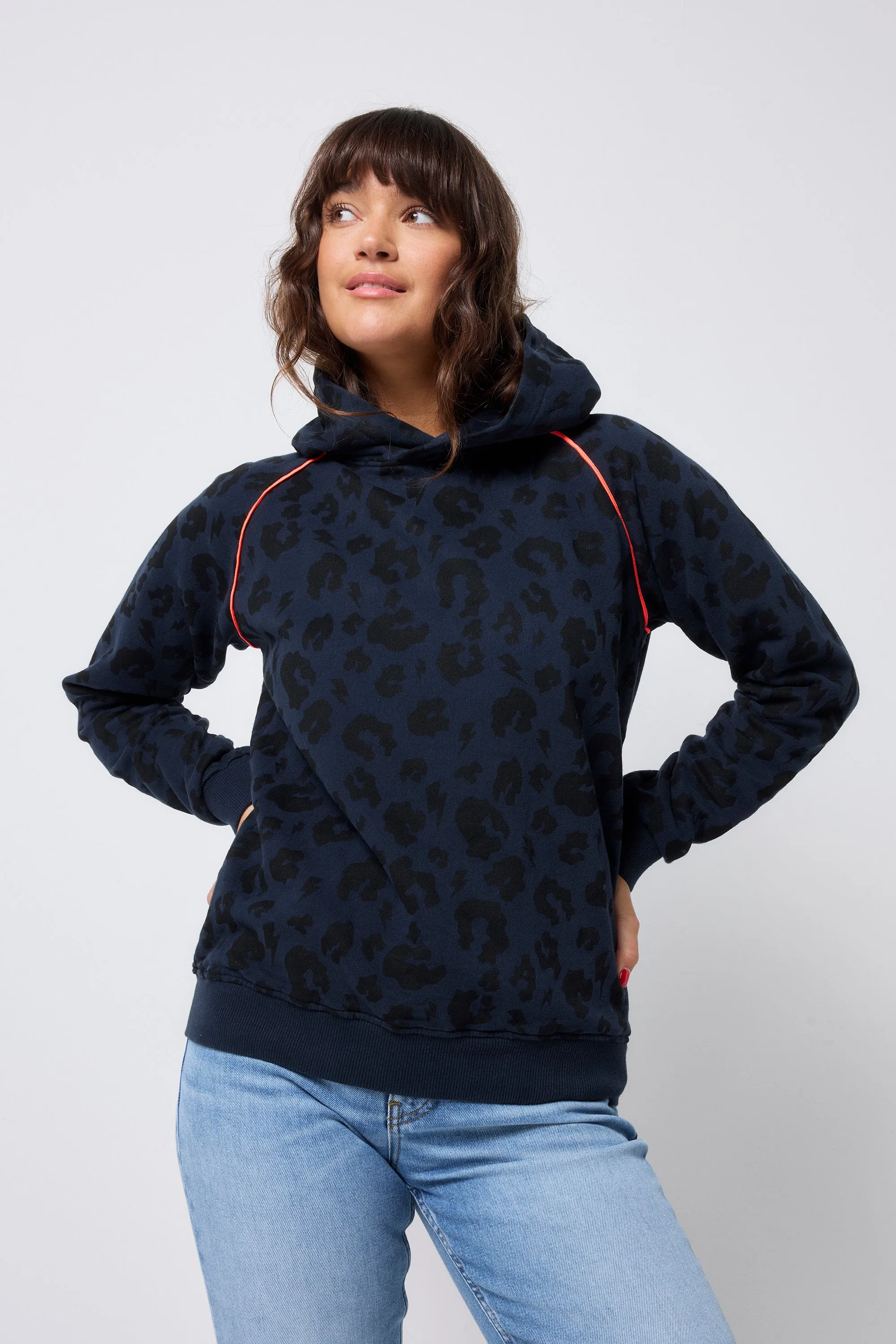 Navy Leopard Hoodie Sporty Layers