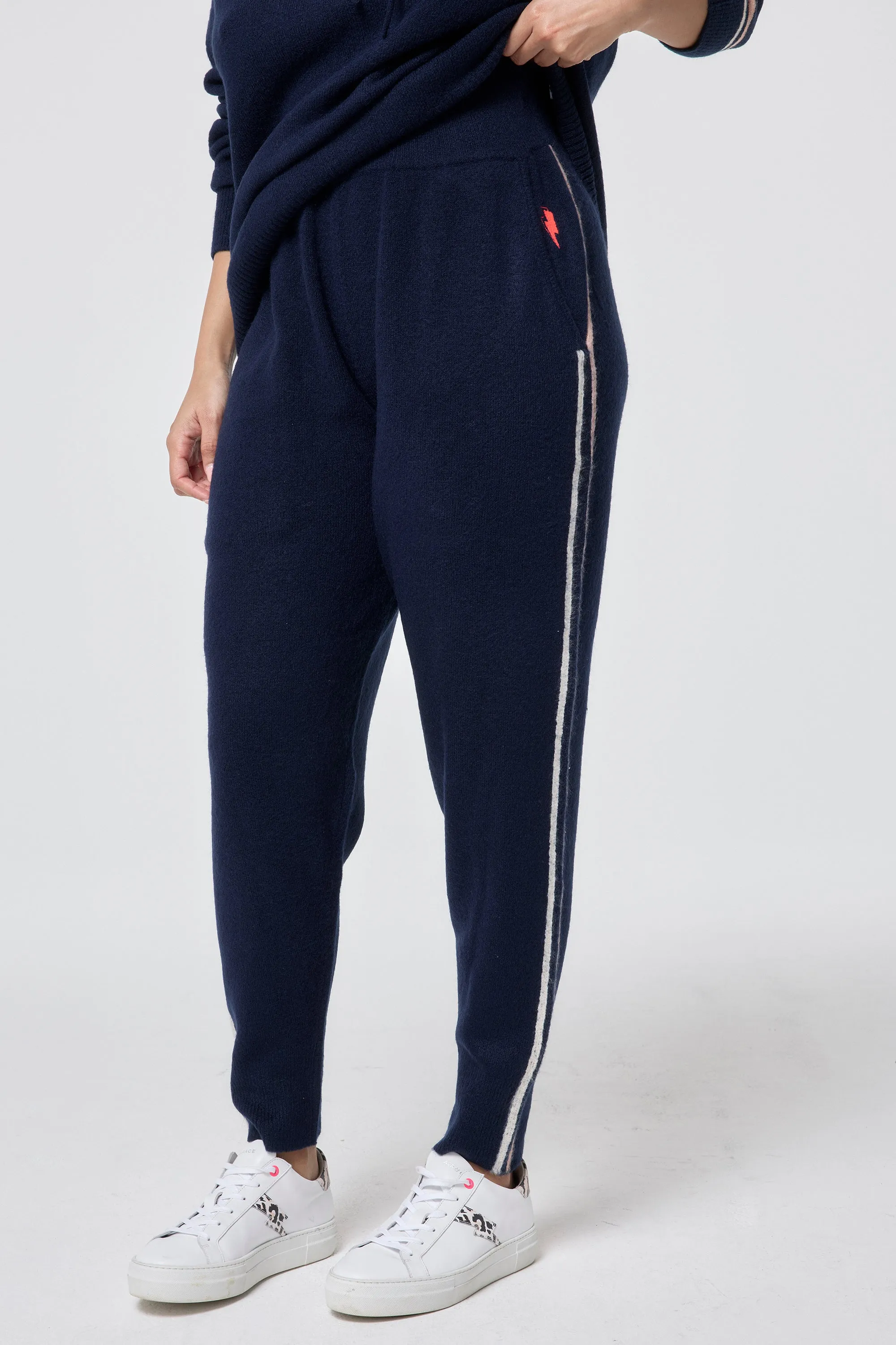Ventilation Panel Design Reinforced Neckline Navy with Ivory and Peach Stripe Knitted Lounge Wear Joggers