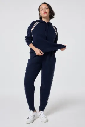 Under Jacket Navy with Ivory and Peach Stripe Knitted Lounge Wear Joggers