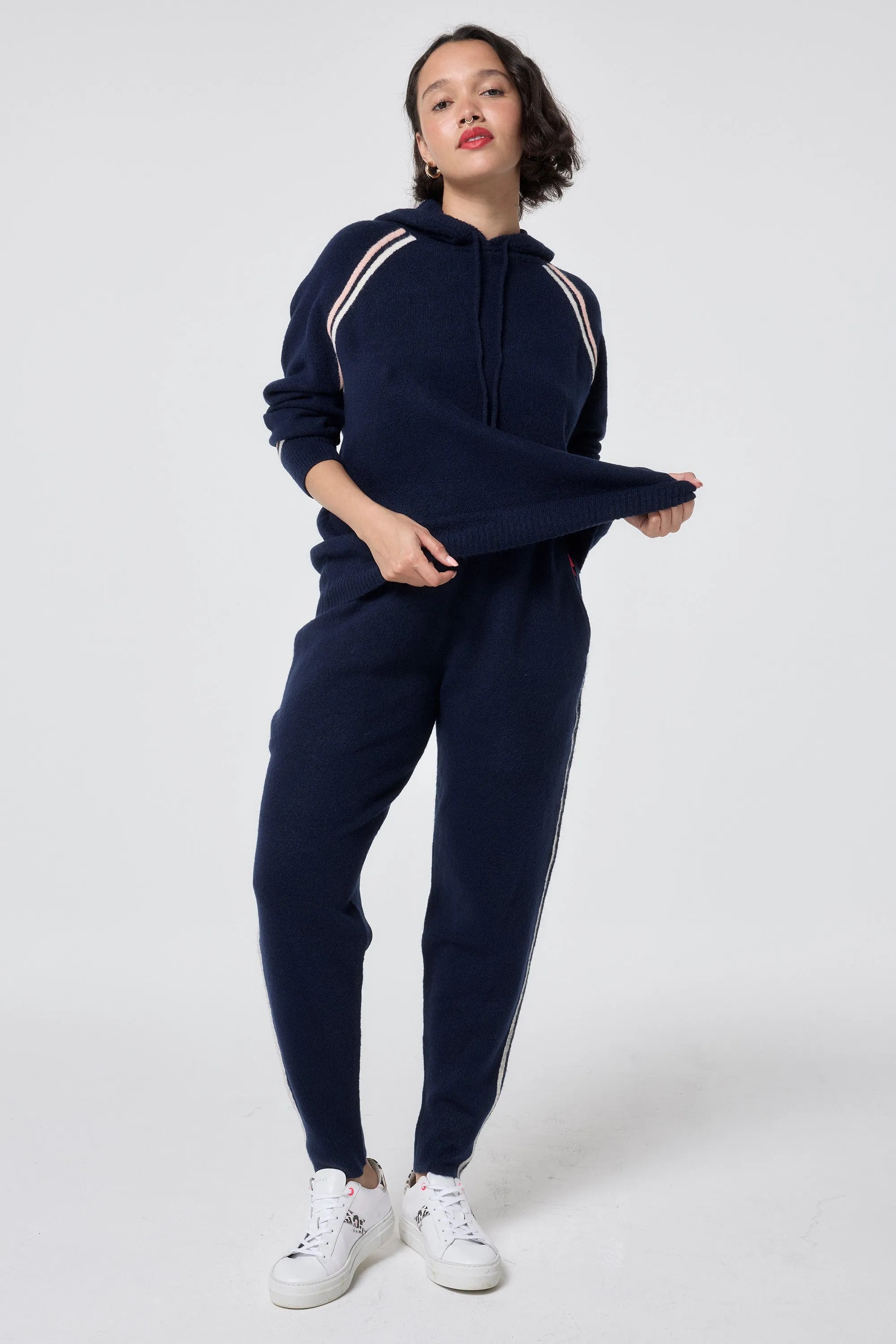 Under Jacket Navy with Ivory and Peach Stripe Knitted Lounge Wear Joggers