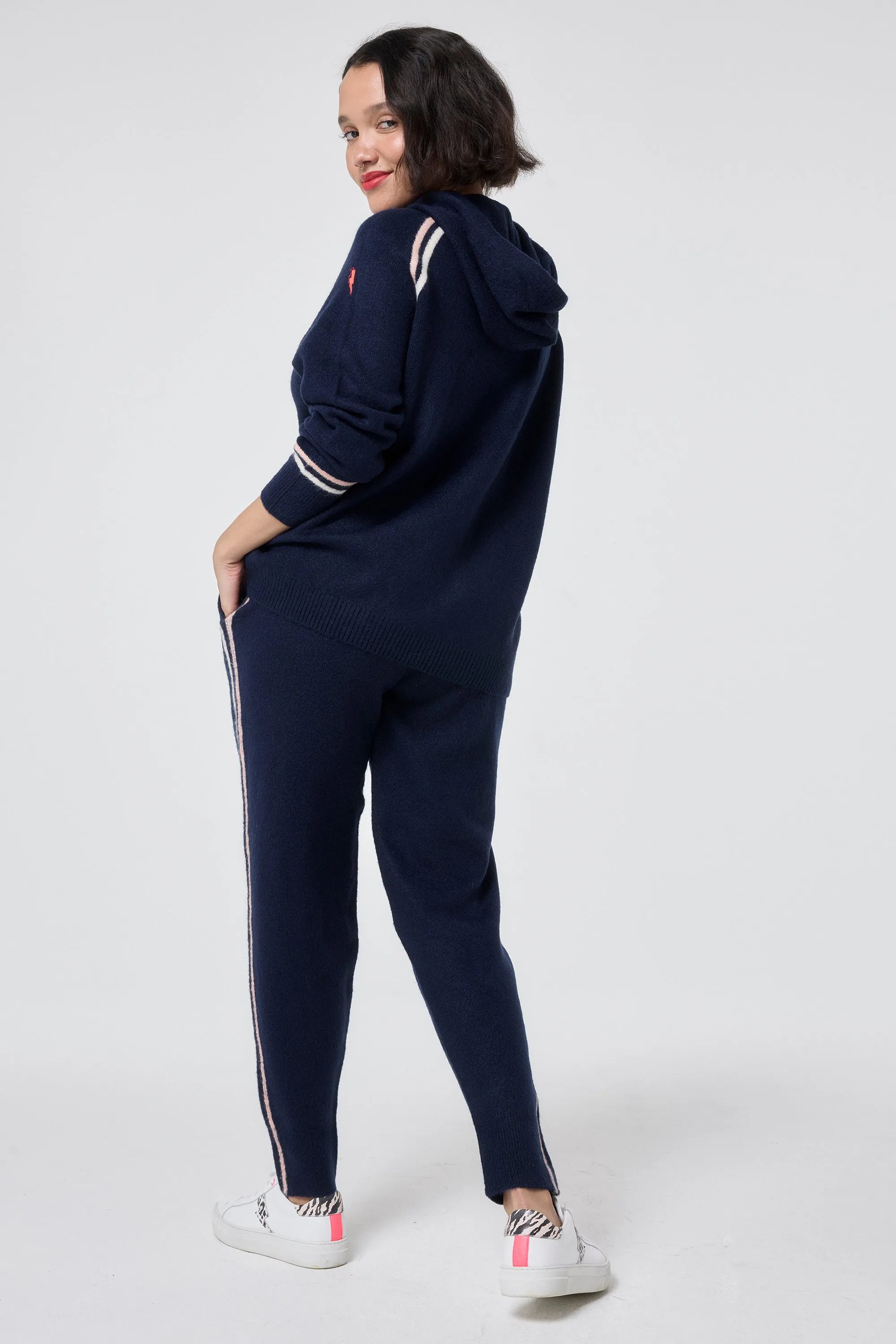 Durable Stitching Year Round Navy with Ivory and Peach Stripe Knitted Lounge Wear Joggers