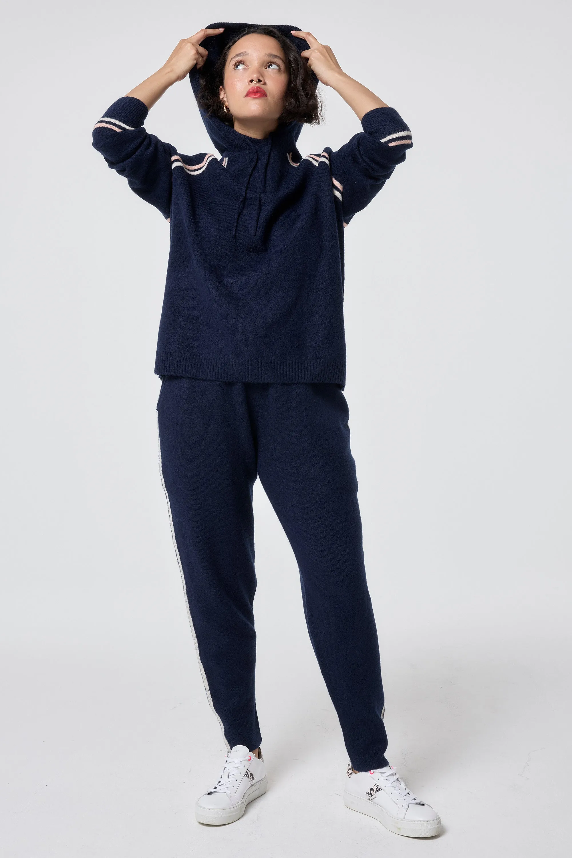Daily Piece Wardrobe Must Navy with Ivory and Peach Stripe Knitted Lounge Wear Joggers