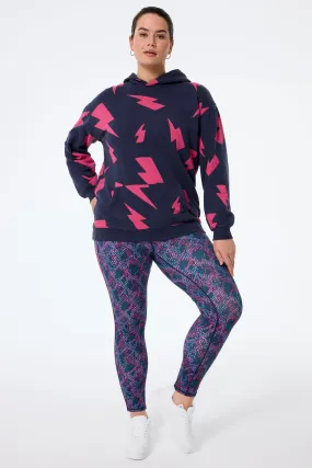 Breathable Wear Fit Cozy Navy with Pink Mega Lightning Bolt Longline Hoodie