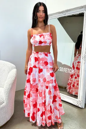 Selina Tiered Maxi Skirt - Red / White Print Reinforced Pockets