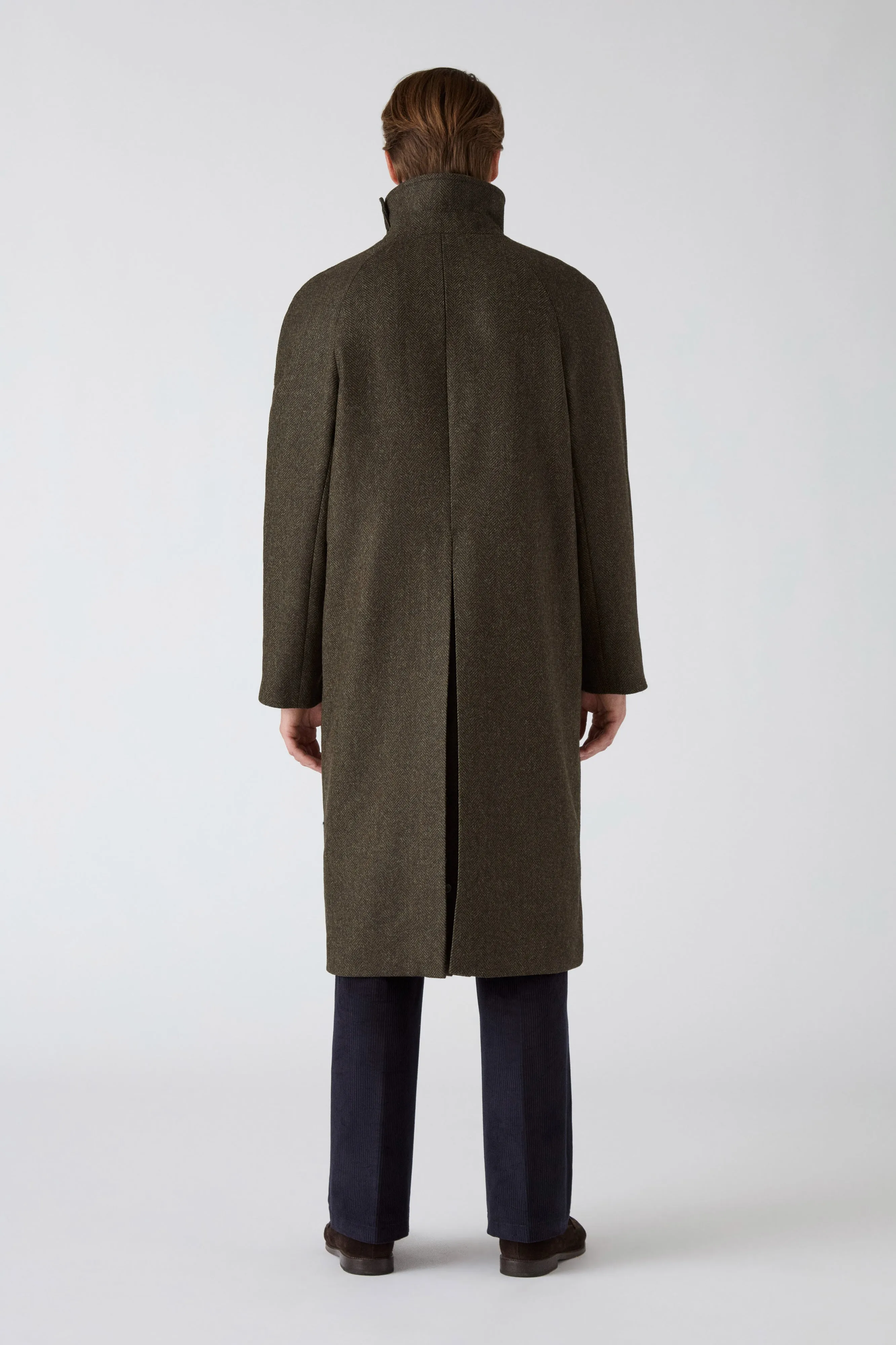 Windproof Hood Nelson Tweed Raglan Coat - Brown/Green