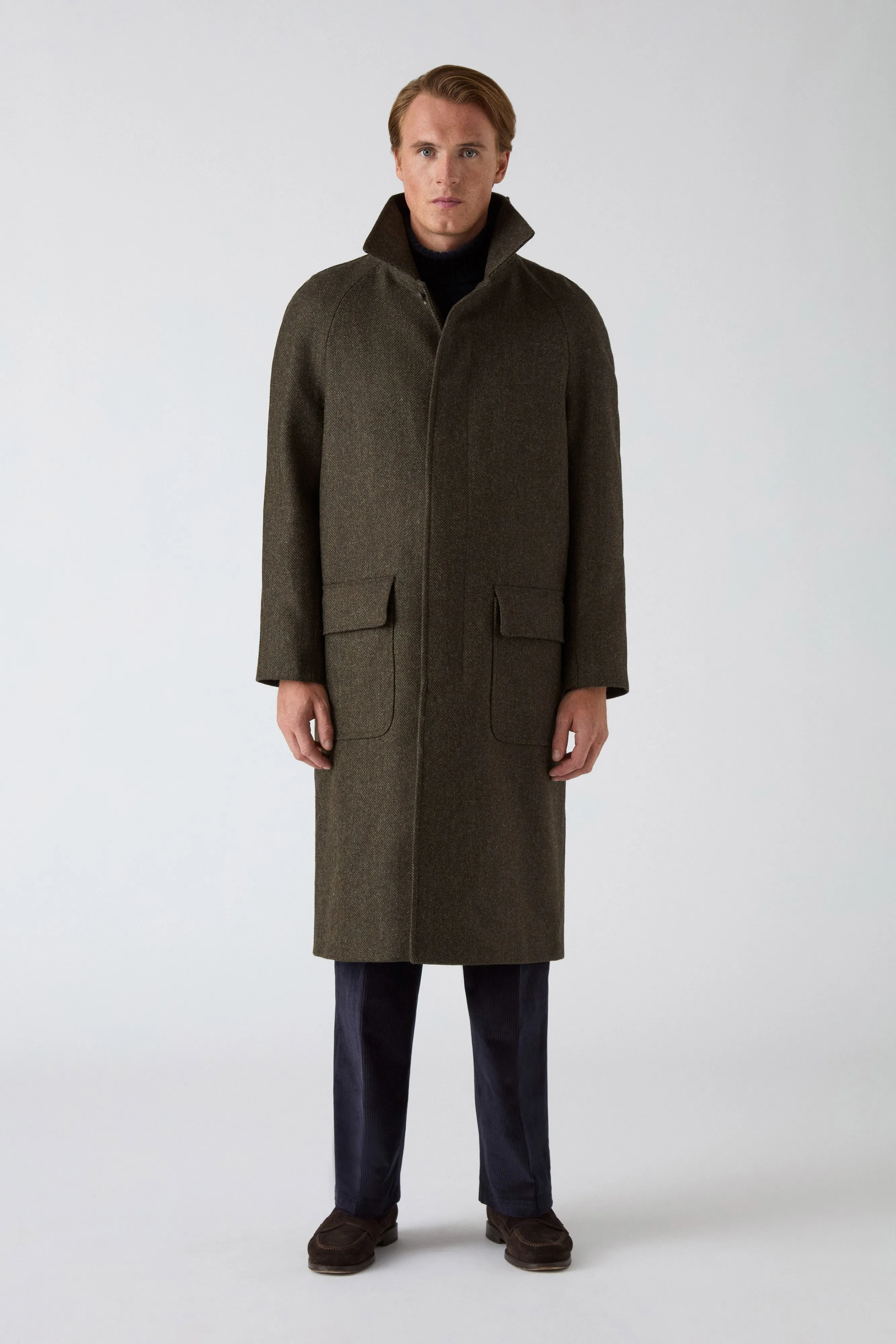 Anti Slip Interior Hidden Ventilation Nelson Tweed Raglan Coat - Brown/Green